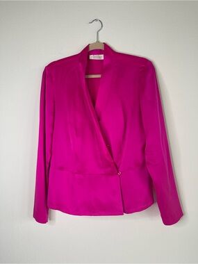 VTG Dana Buchman 100% Silk  Button Blouse Hot Pink Sz 6